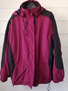 Vintage L.L. Bean Magenta & Black Waterproof Hooded Winter Ski Jacket M​